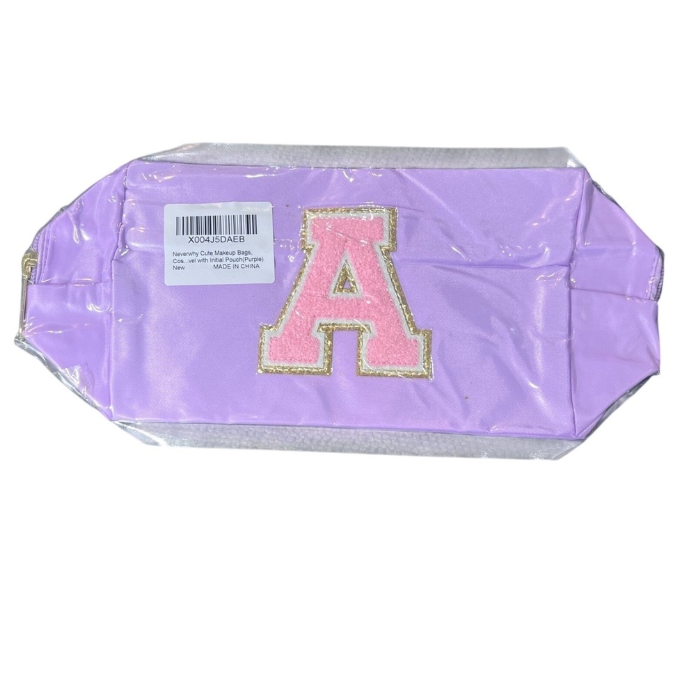 Personalized Makeup Bag Pouch A Initial Purple Pink Gold Easter Basket Spring